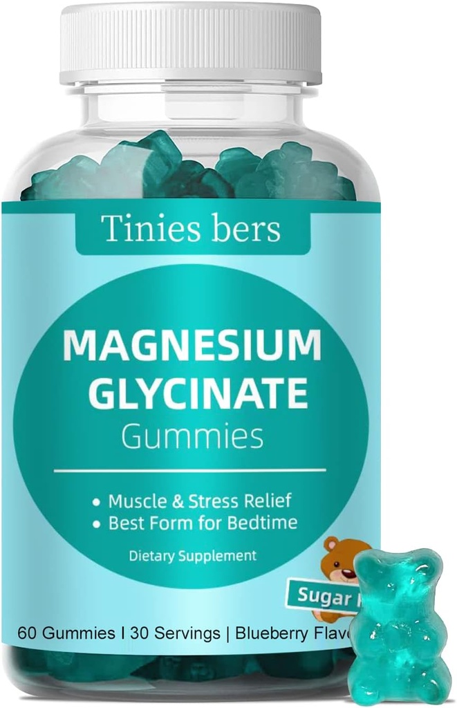 Magnesium Glycinate Gummies 500mg, Zuckerfrei für Erwachsene & Kinder, Beste Magnesium-Gummi für Schlaf, Stress & Muskelentlastung & Nerve Gesundheit, kein Melatonin, Glutenfrei, Non GMO, Vegan, Pektin, 60