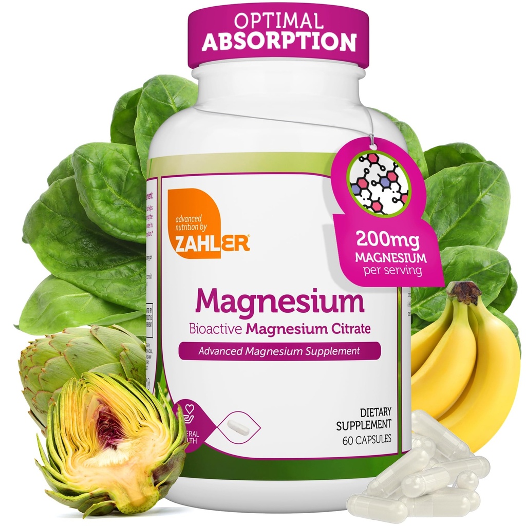 Zahler - Magnesium Supplement Kapseln 200 mg (60 Count) zertifiziert Kosher Bioactive Magnesium Citrat für Max Absorption - Natürliches Magnesium Mineral für Männer und Frauen - Beste Magnesiumergänzungsmittel