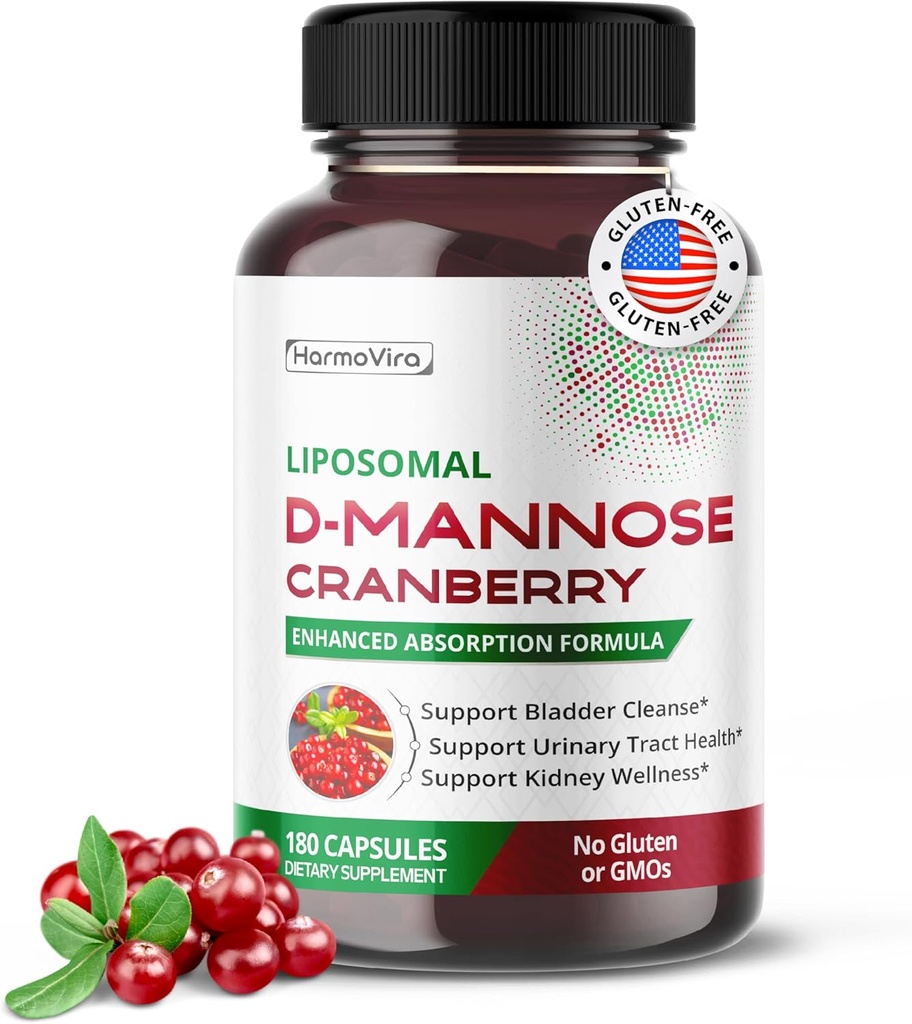 Liposomal D-Mannose Cranberry Supplement – 180 Kapseln | Uva Ursi, Hibiscus, Black Pepper | Enhanced Absorption Formel | Non-GMO, Gluten-Free