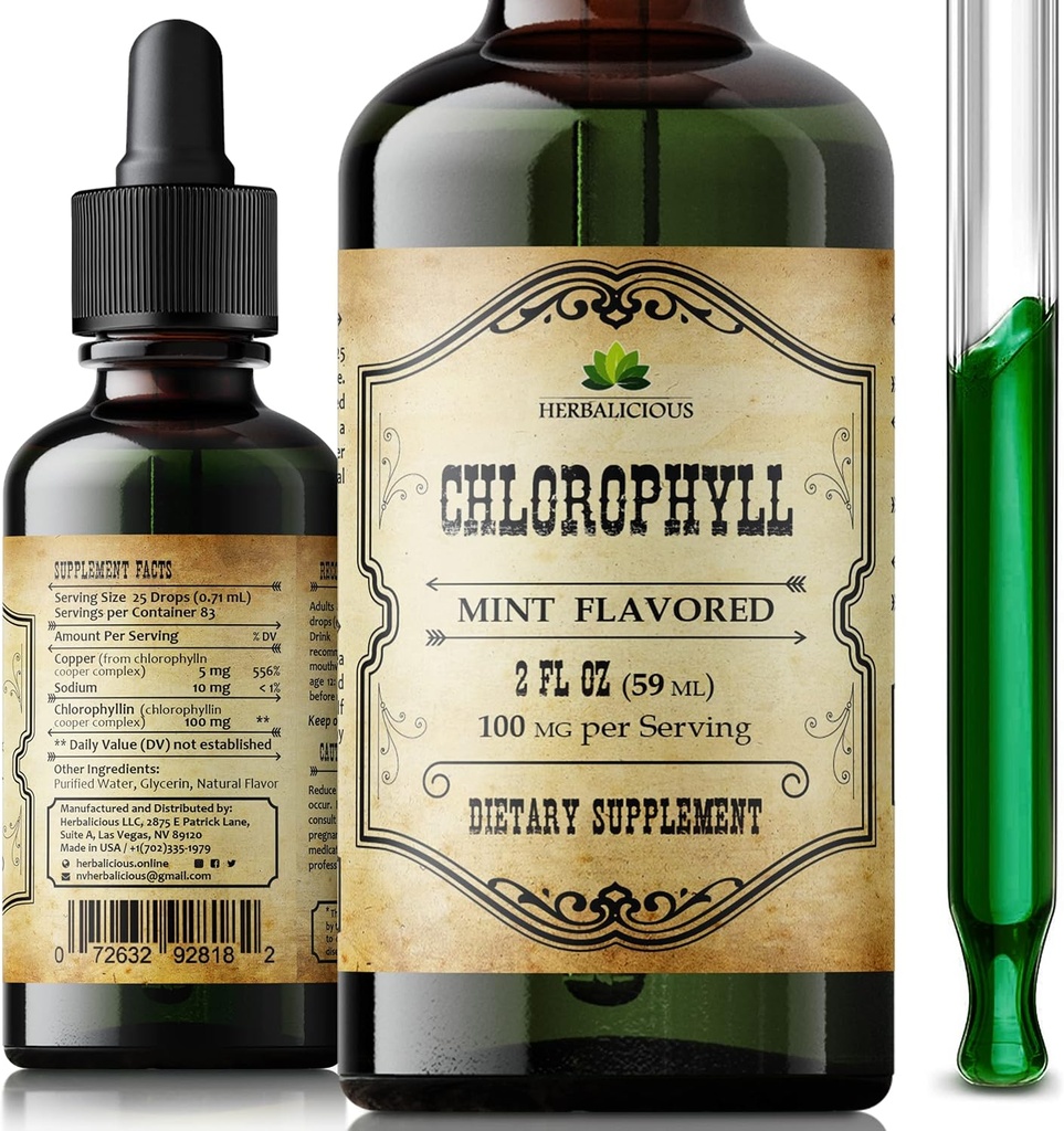 Chlorophyll Liquid Drops – Organic Natural Detox & Cleanse Support – Boost Energy, Immunity & Metabolism – Vegan, Non-GMO, Mint Flavor, 2 Flavor – Sodium Copper Chlorophyllin Extract – Made in USA