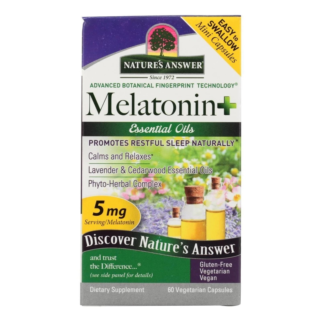 Nature's Answer Melatonin+, 60 Count Capsules Promotes Restful Sleep | Melatonin plus Essential oils Lavender Calms and Relaxes