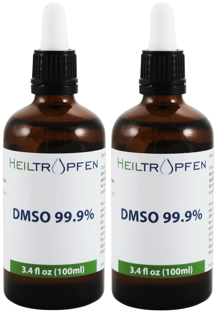 2X DMSO 99.9% Pharma Qualität Zutaten | Geruch - Dimethylsulfoxid Flüssigkeit | 2X 3.4 Oz - 2X 100 ml | Hohe Reinheit | Set von zwei | Heiltropfen®