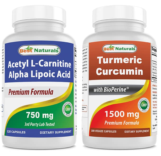 Best Naturals Acetyl L-Carnitin und Alpha Lipoic Acid 750 mg & Kurkumin 1500mg/Serving mit Bioperine