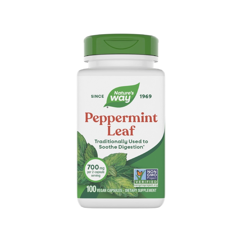 Nature's Way Peppermint Blatt, traditionell verwendet, um Digestion zu beruhigen*, 700 mg pro 2-Kapsule Servieren, Pfefferminz-Ergänzung, Non-GMO-Projekt Verified, 100 Vegan Capsules (Packaging May Vary)