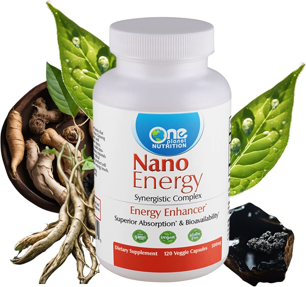 One Planet Nutrition Nano Energy 500 mg Veggie Kapseln (120 Servietten), Synergistic Blend of Nano Ginseng, Shilajit, Ashwagandha & EGCG, unterstützt Energieniveaus, Non-GMO, Vegan, Gluten Free