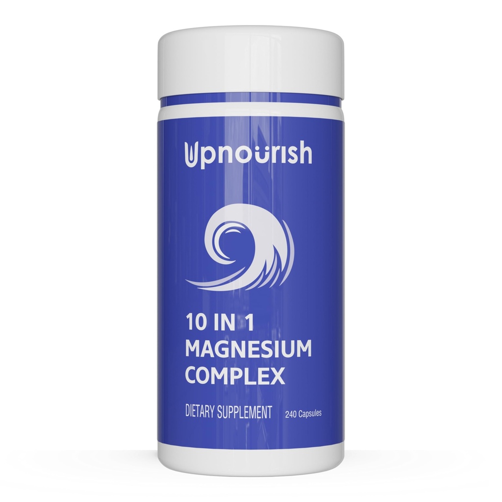 UpNourish Magnesium Supplement - 10 in 1 Magnesium Complex - Full Spectrum Magnesium Mineral Supplements mit Glycinat, Citrat, Taurat, Malat, Carbonat, Oxid und mehr, 240 Vegan Kapseln