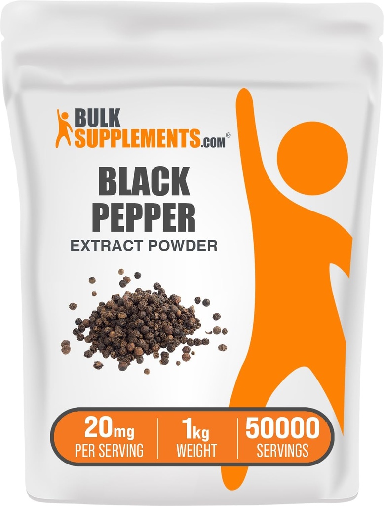 BulkSupplements.com Schwarz Pfeffer Extrakt Pulver - Schwarz Pfeffer Ergänzungen, Piperin Ergänzungen - Vegan & Glutenfrei, 20mg pro Servierung, 1kg (2.2 lbs) (Pack von 1)