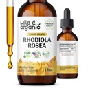 Wild & Organic Rhodiola Rosea Tincture - Stimmungsunterstützung - Relaxing Rhodiola Supplement - Root Extract Liquid Drops - Vegan, Zucker & Alkoholfrei - 2 fl oz