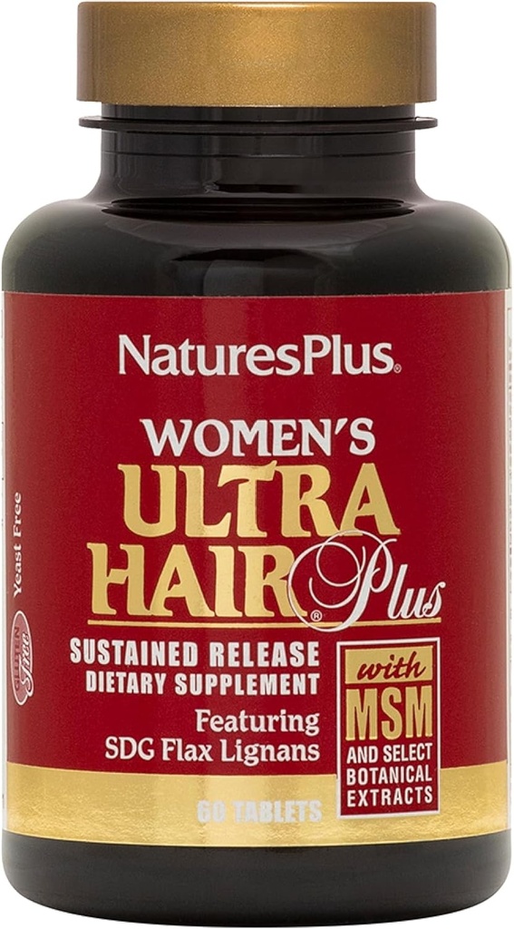 NaturesPlus Women's Ultra Hair Plus, Sustained Release - 60 Tabletten - All-Natural Hair Growth Supplement - mit Biotin - fördert gesundes Haar, Haut und Nägel - Glutenfrei - 30 Portionen