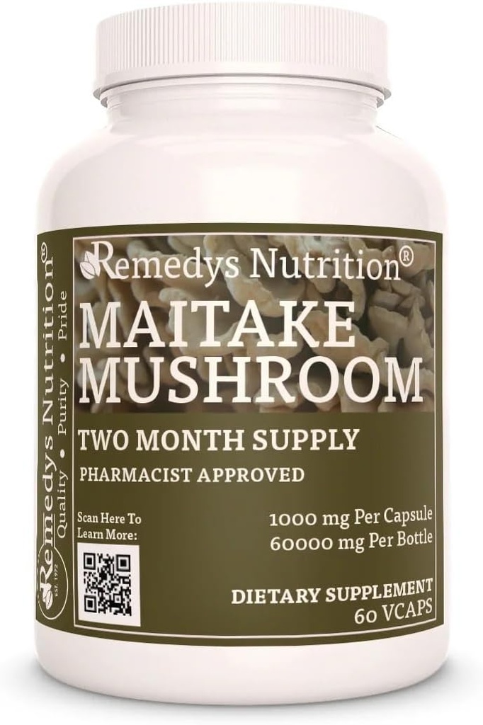 Remedy Ernährung Maitake Pilz | 1.000 mg 60 Vegan Kapseln Nahrungsergänzungsmittel | Zwei Monate Versorgung
