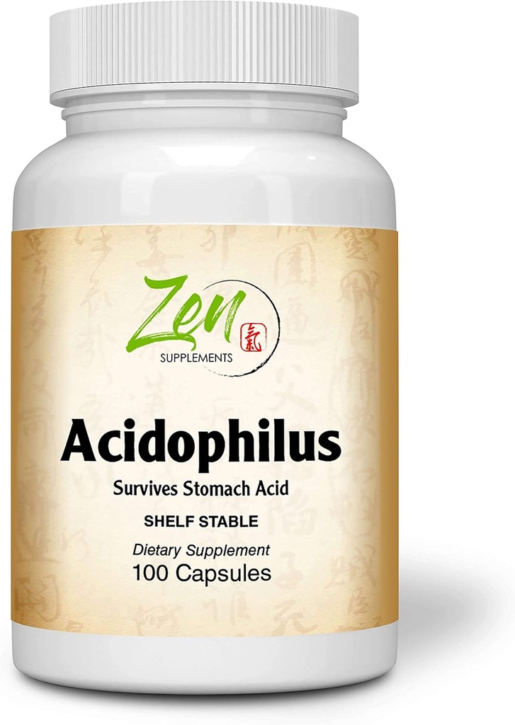 Zen Supplements - Acidophilus 500 Million CFU und 4 Strains, Regal Stabile 100-Caps - unterstützt die Linderung von okzialen Gas und Verbrauch Plus Symptome von Lactose Intolerance