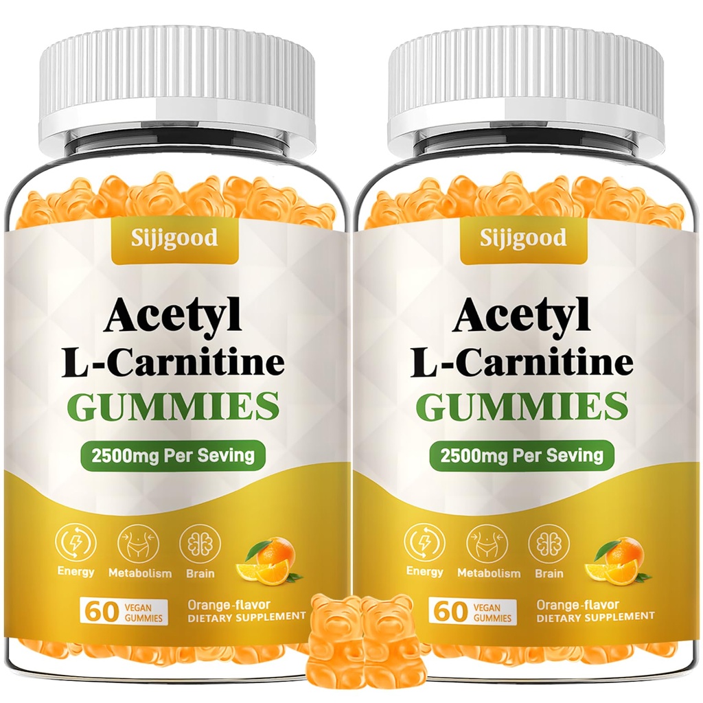 2 Pack Acetyl L-Carnitin-Ergänzung, Natürliche Nahrungsergänzung für Boost Energy, Immunität, Vegan, Orange Flavor, 120 Count