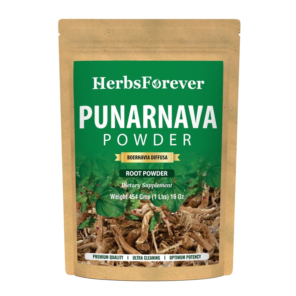HerbsForever Punarnava Pulver | Boerhaavia Diffusa | Ayurvedic Kräuterergänzung | Unterstützt allgemeine Wellness | Non-GMO, Vegan | 454 GMS