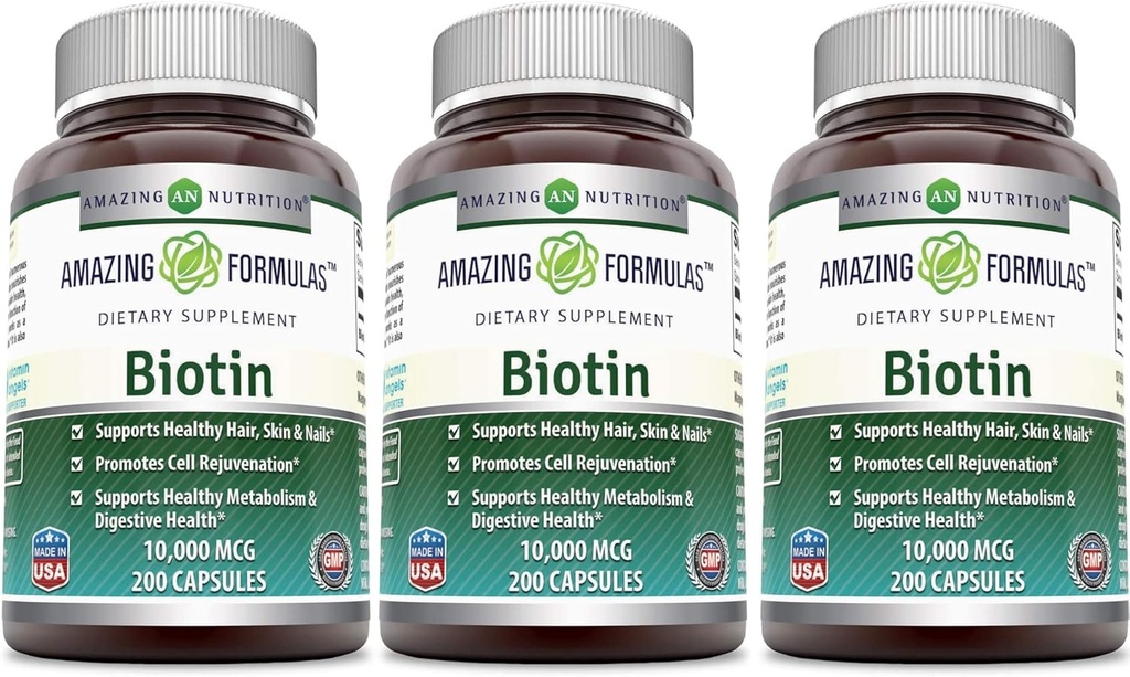 Erstaunliche Ernährung Biotin 10.000 Mcg Nahrungsergänzung, 200 Kapseln (200 Kapseln (Pack von 3))