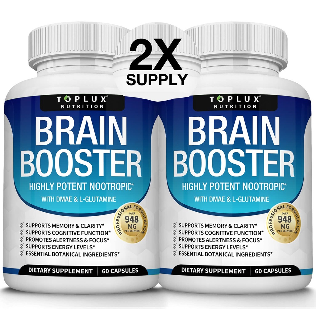 Toplux Brain Supplement Nootropic – Brain Pills Vitamin with DMAE, Bacopa Monnieri, L-Gutamine, for Men Women, 60 Capsules, Nutrition