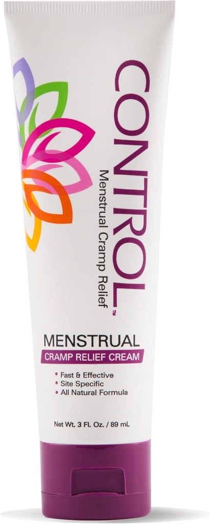 KONTROL, Menstrual Cramp Relief Cream, topische Schmerzlinderung für Periodenkramps und PMS, Perioden-Relief-Produkte, schnell und effektiv, einfach zu bedienen, sicher für alle Altersgruppen, Hormonfrei, All Natural, 3 Unzen Tube.