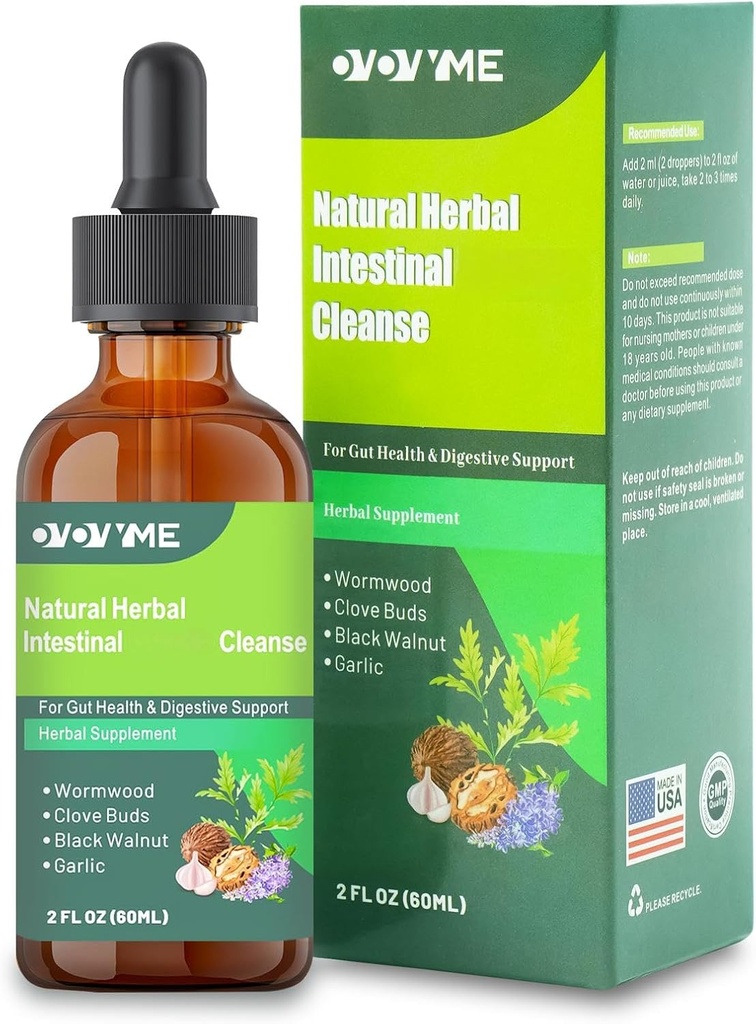 Natürliche Kräuter Darmreiniger, 2 fl oz, Gut Health Support mit Wormwood, Black Walnut, Clove, Knoblauch