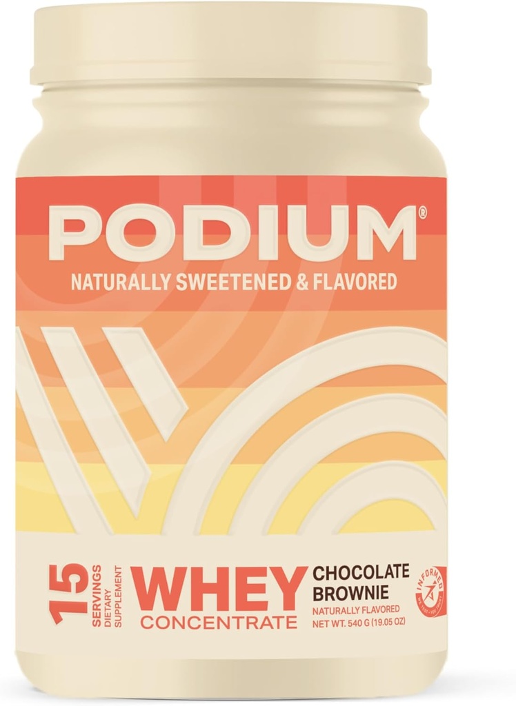 Podium Nutrition Whey Protein Powder, Chocolate Brownie, 22g Protein Per Serving with Digestive Enzymes, Whey Protein Isolate & Concentrate, Glutenfrei, Low Carb, Low Sugar & Soy Free, 15 Servings