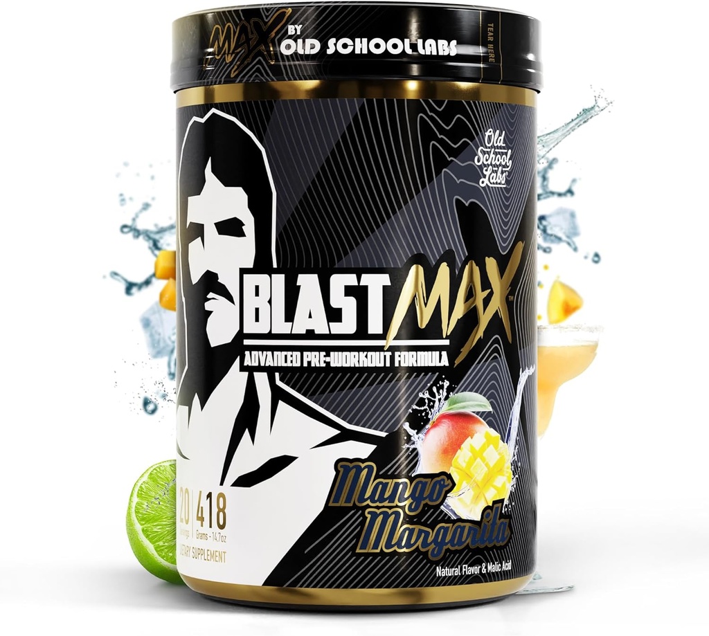 BLAST MAX – High-Stim Pre-Workout-Pulver – Hochqualifiziertes Fully Stacked Pre Workout Energy Drink für Max Endurance, Max Pumps, Max Focus und Max Power – Sugar-Free Mango Margarita Flavor – 418g