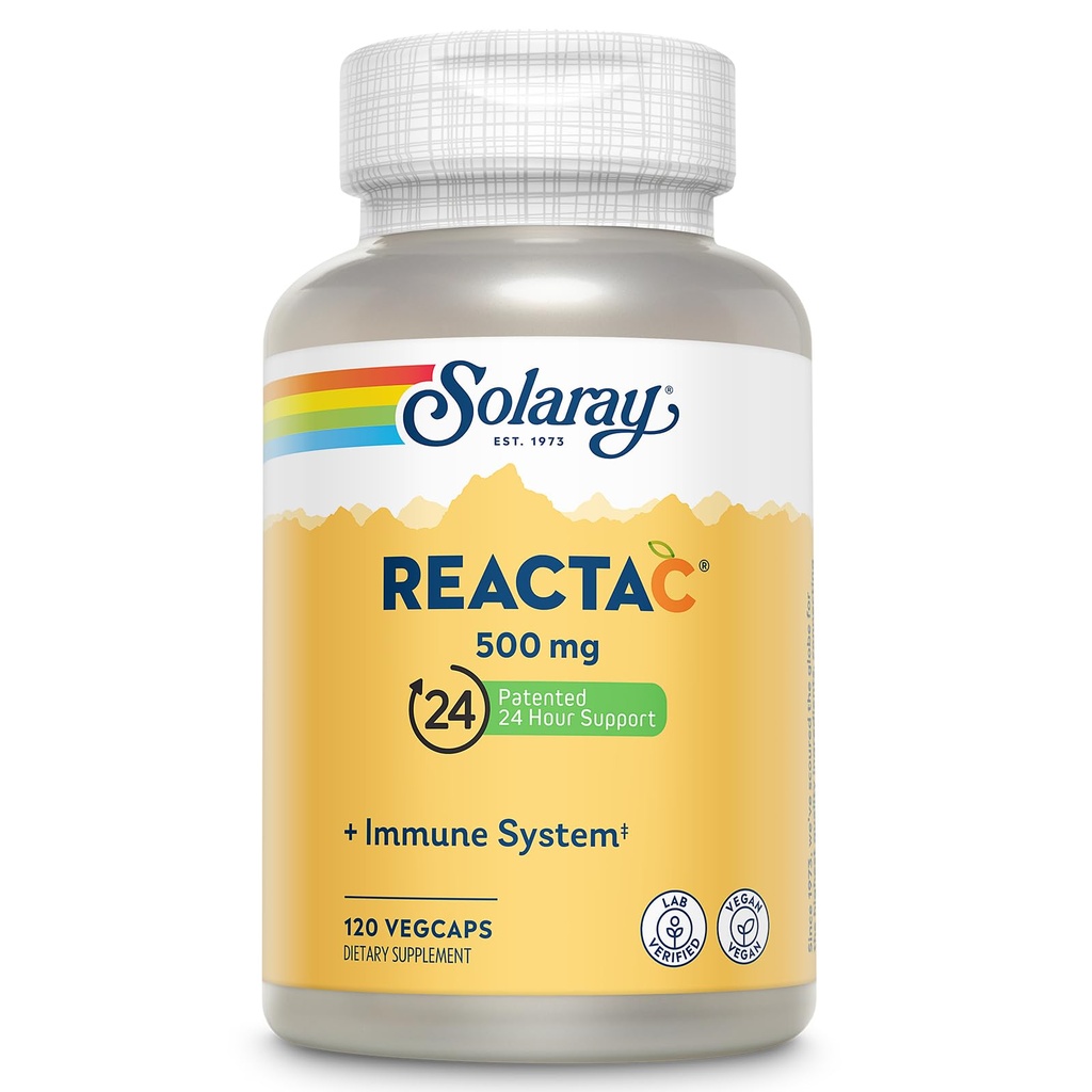 SOLARAY Reacta-C mit 500mg Vitamin C, 200mg Bioflavonoid Konzentrat, Immunsystem-Verteidigung Vitamine, patentiert 24 Stunden Immunität Booster-Supplement, Vegan, 120 Kapseln, 120 Portionen.