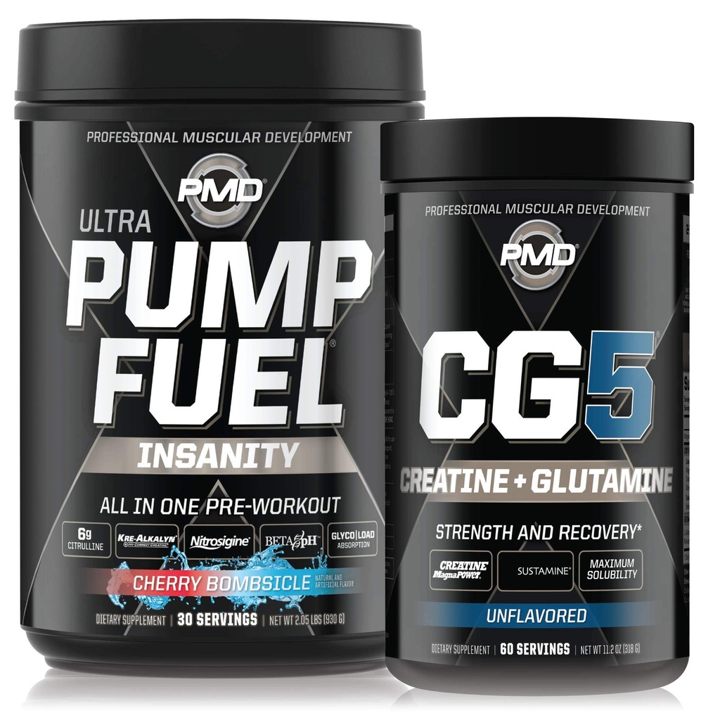 PMD Sports Ultra Pump Fuel Insanity - Pre Workout – Cherry Bombsicle (30 Servierungen) Sport CG5 Premium Creatine und L-Glutamin Pulver (60 Servierungen)