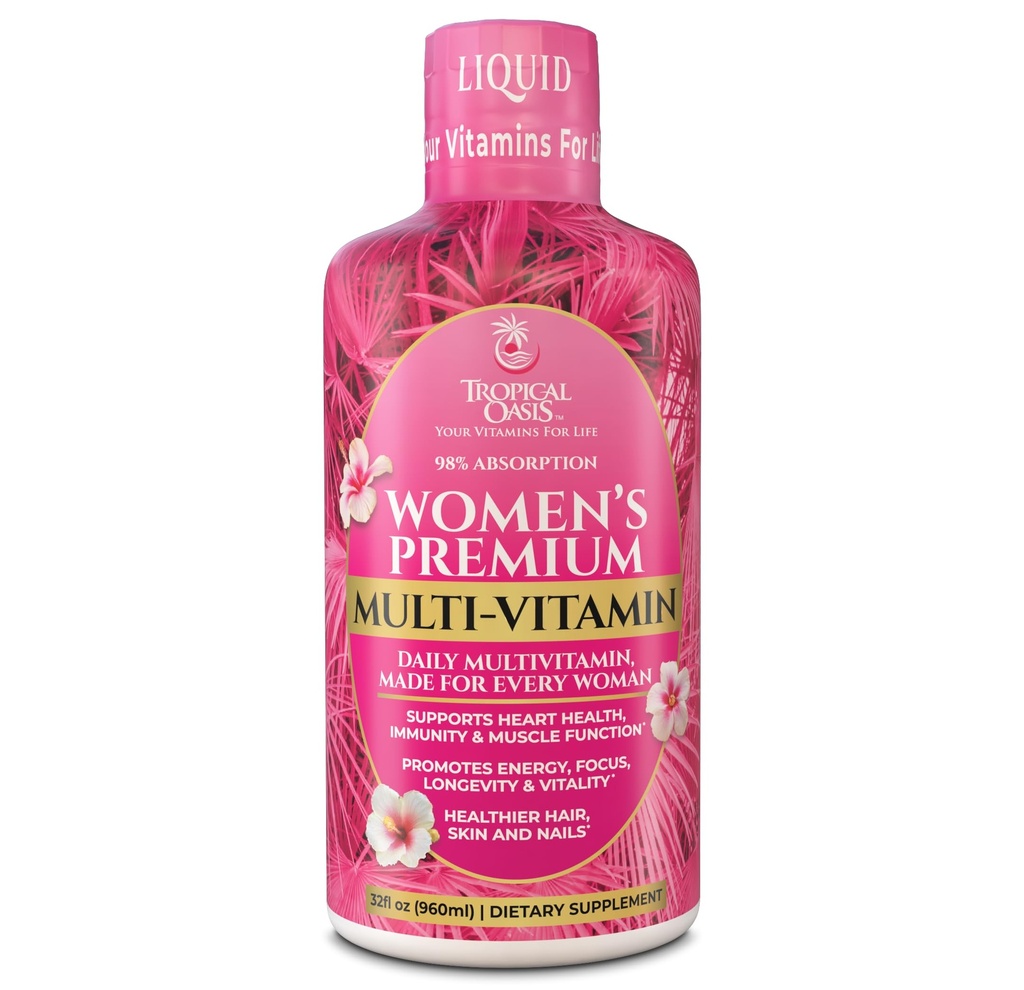 Premium Liquid Multivitamin für Frauen | Sugar Free Women’s Multivitamin | 100+ Vitamine, Mineralien & Kräuter fördern Anti-Aging, Herz, Gehirn & Knochen Gesundheit 8%98% Absorption Rate | Non-GMO | 32 Serv
