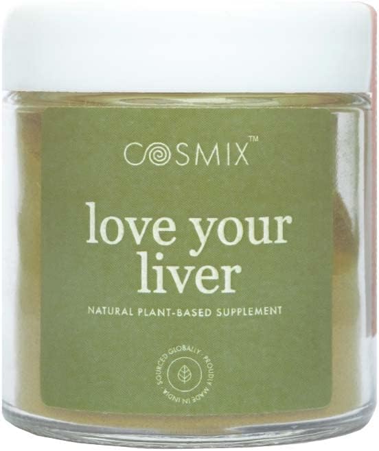 cosmix Love Your Liver, Detoxification of Liver & Kidney, Purify Blood, Reduce Inflamation, Bhumi Amalaki, Milk Thistle, Turmeric, 60G - macht bis zu 40 Portionen, Pflanzenbasierte Superfood-Mischung