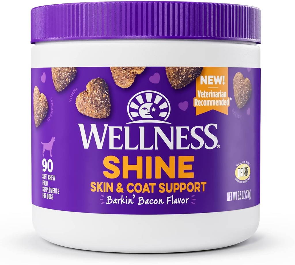 Wellness Barkin' Bacon Flavored Soft Chew Skin & Coat Ergänzungen für Hunde, 90 Zähler