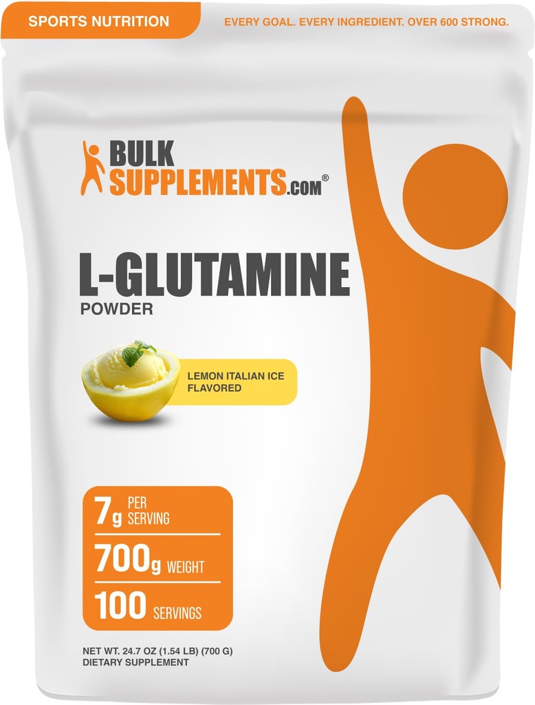 BulkSupplements.com L-Glutamin-Pulver - Glutamin-Ergänzung, Aminosäure-Ergänzung - Zitrone italienischer Eisschlamm, 7g pro Servierung, 700g (1,5 lbs) (Pack von 1)