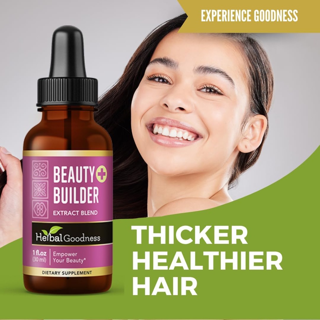 Kräuter Goodness Beauty Builder 1oz - Kollagen für Frauen mit Biotin & Hyaluronsäure - Haarwachstum, Haut Hydration, Nagelunterstützung, Anti-Aging Beauty Booster - Includes Marigold & Guava Leaf