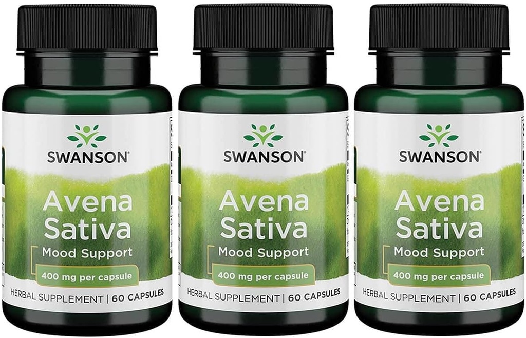 Swanson Full Spectrum Avena Sativa (Green Oat Grass) - Kräuterergänzung Förderung Nervous System Gesundheit - Natürliche Formel Unterstützung Gesamt Wellness - (60 Kapseln, 400mg Jeder) 3 Pack