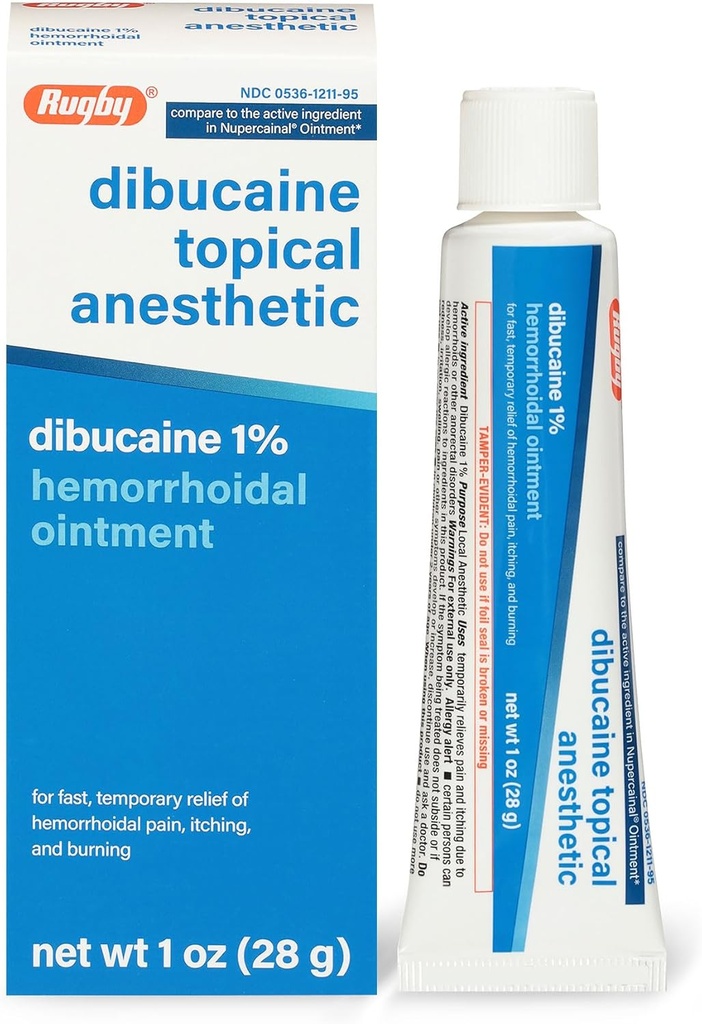 Rugby Dibucaine Topical Anesthetic 1% Hämorrhoid Salbe - Schmerzlinderungscreme für Juckreiz und Brennen, Hämorrhoid Behandlung, Anti Itch Cream 1 Oz (1 Packung)