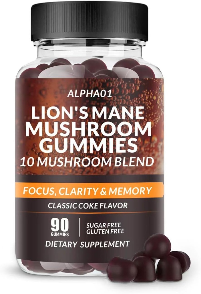 Pilzgummis - 10x Pilzergänzung mit Ashwagandha und Lions Mane - Nootropic Brain Supplement, Immununterstützung & Stress Relief (90 CT) Classic Coke