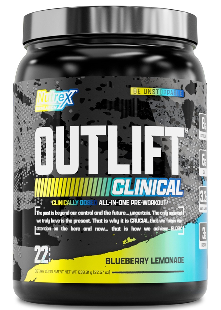 Nutrex Research Outlift Clinical Dosed Pre Workout Powder mit Kreatin, Citrulline, EAA | Energy, Performance, Pump Preworkout Supplement für Männer und Frauen (22 Servietten, Blueberry Lemonade)