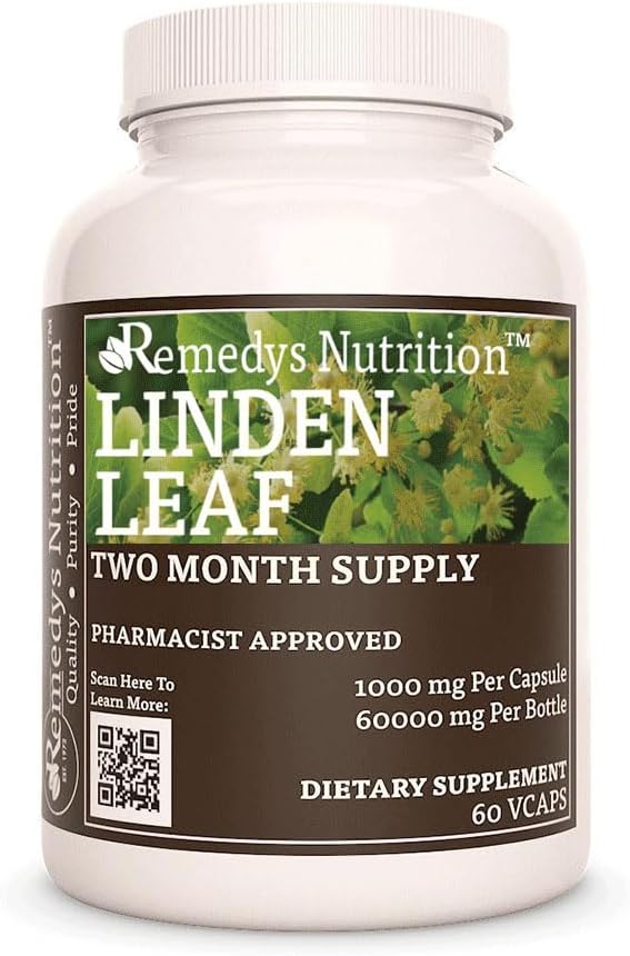 Remedys Ernährung Linden Blatt & Blumen | 1.000 mg, 60 Vegan Kapseln pflanzliche Nahrungsergänzung | Zwei Monate Versorgung