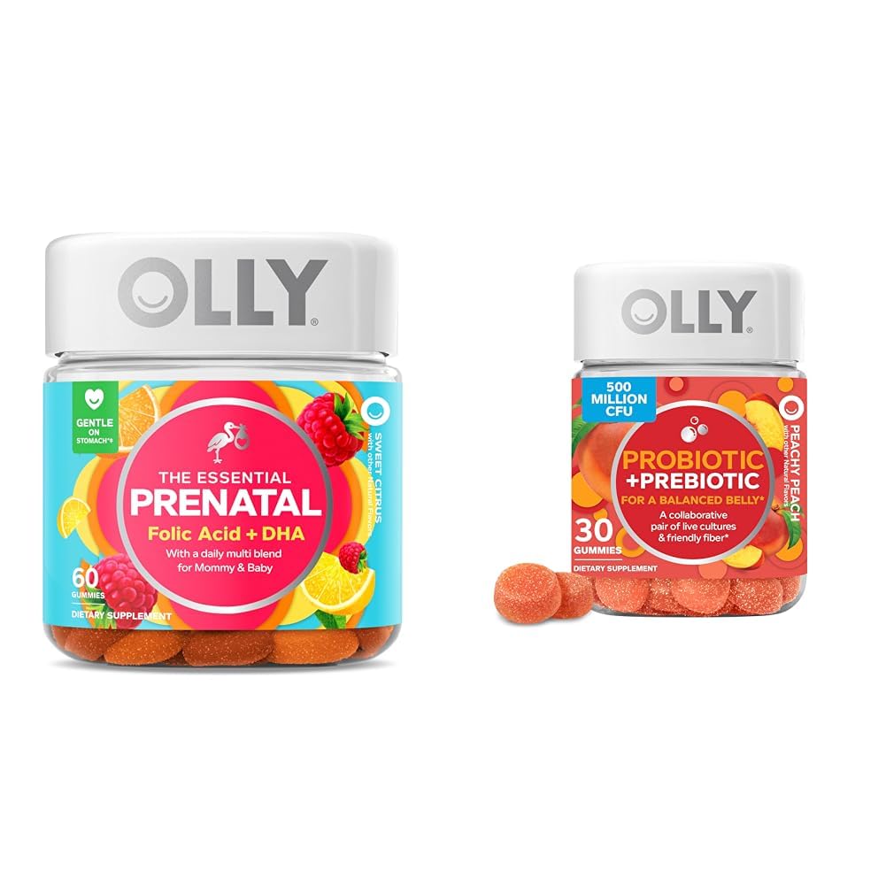 OLLY Das essentielle Prenatal Gummy Multivitamin, 30-Tage-Versorgung (Gummies), Sweet, Folic Acid & Probiotic + Prebiotic Gummy, Verdauungsunterstützung und Gut Health, 500 Millionen CFUs, Fiber