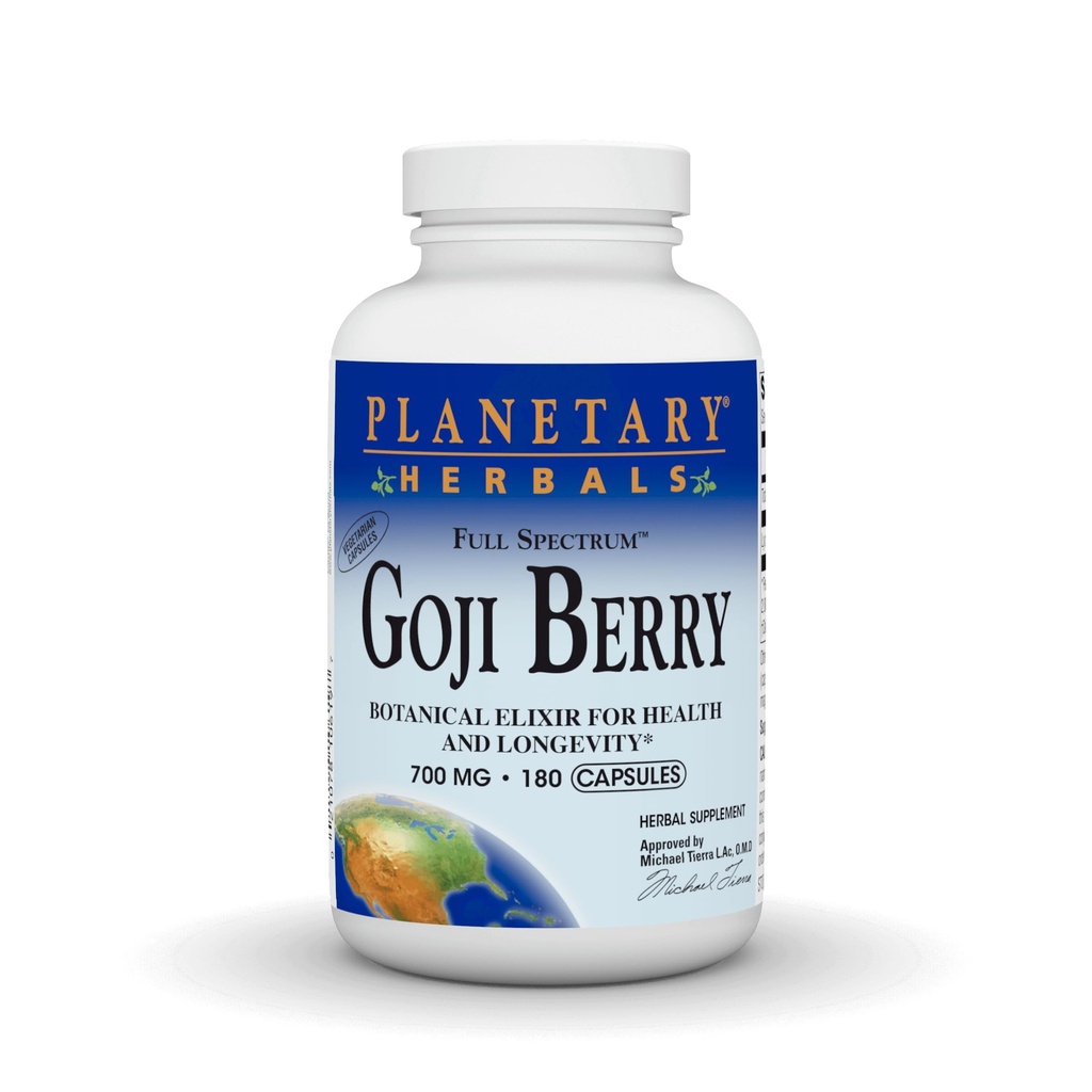 Planetary Herbals Goji Berry Full Spectrum 700mg, Botanical Elixir for Health and Longevity,180 Vegetarian Capsules