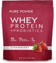 Dr. Mercola Pure Power Whey Protein + Probiotics - Unterstützt Muskel-Recovery & Digestive Health - Weide-Raised Whey - MCTs & Fiber - Vanille - 31 Unze (22 Servietten) - Erdbeere