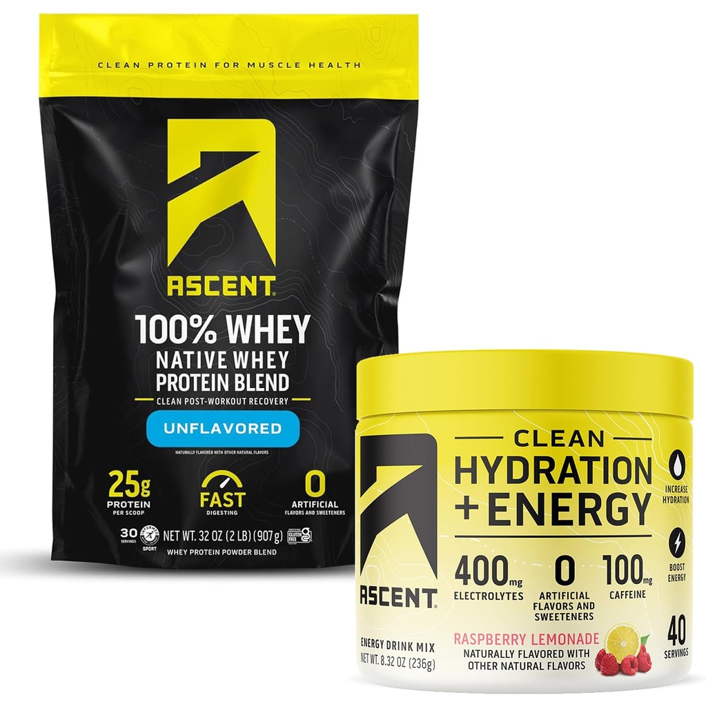 100% Whey Protein Pulver, entflammt 2 lb & Hydration + Energie Elektrolyte, Raspberry Lemonade 40 Servierungen