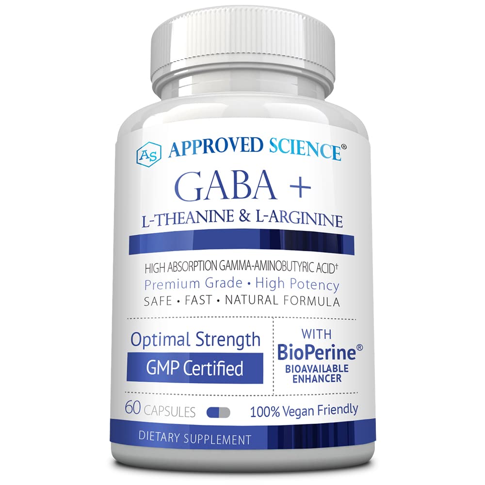 Genehmigte Wissenschaft GABA+ - Förderung von Kalorien, Verbesserung von Schlaf, Boost Mood - GABA, L-Theanin, L-Arginin, Vitamin B6, BioPerine - Hohe Absorption - 60 Kapseln - Vegan