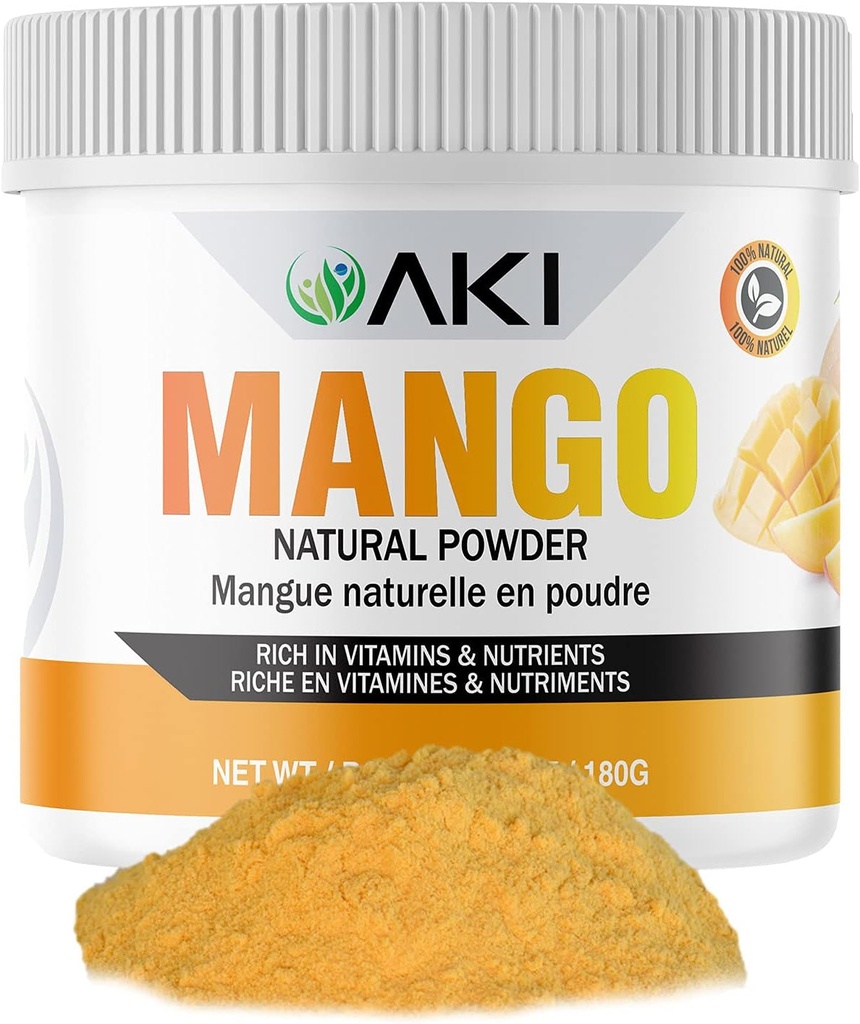 AKI Mango-Extrakt-Pulver (6.34oz/180g) - Vitamin C und andere Nährstoffe - Getrocknetes Mango, Ideal als Booster-Ergänzung für Proteinglätter, Sorbet-Saison, Saft, Popsicles & Ice Cream