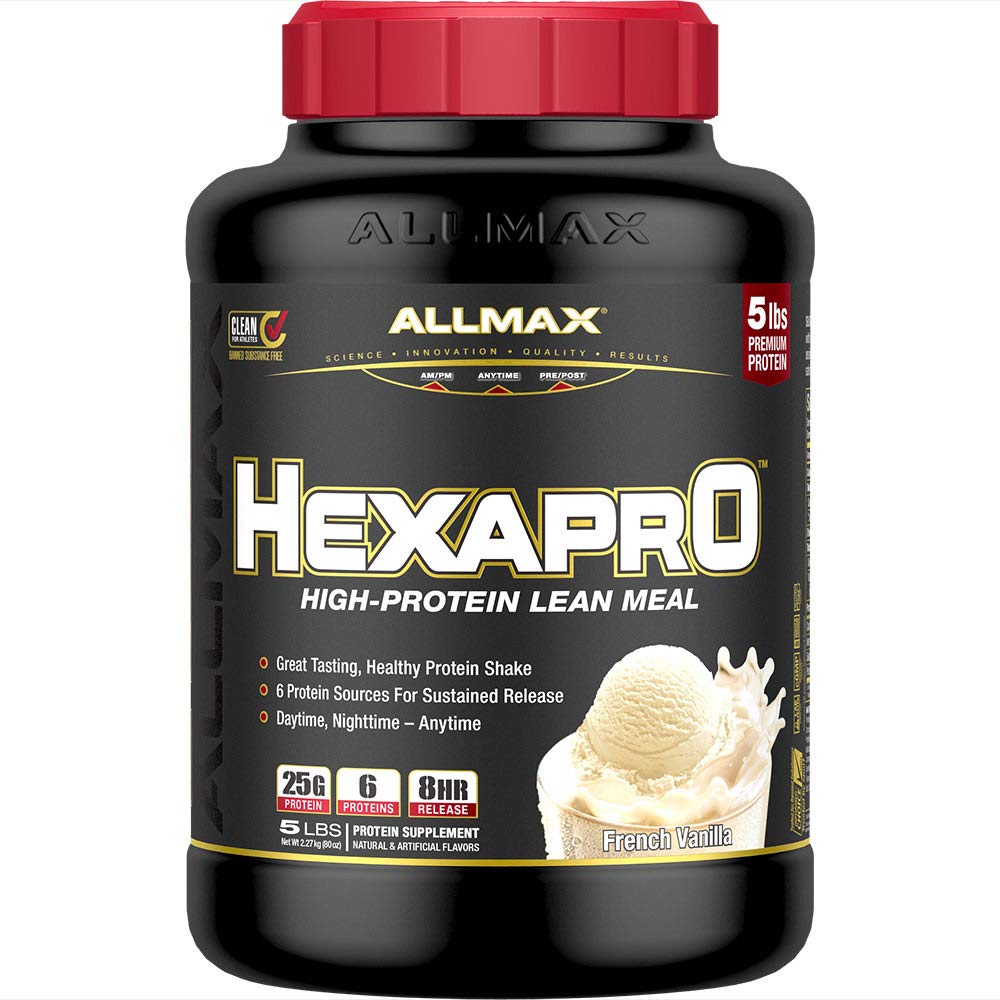 ALLMAX Nutrition HEXAPRO, French Vanilla - 5 lb - 25 Gramm Protein Pro Serving - 8-Hour Sustained Release - Zero Sugar - 52 Servietten