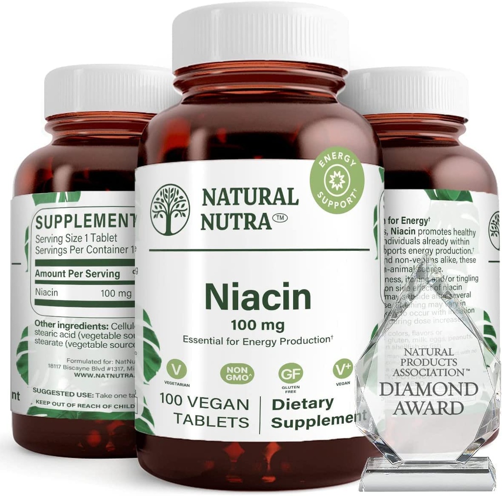 Natürliche Nutra Niacin-Ergänzung für Energie, Helfen Sie Körperfette zu halten, Verdauung zu verbessern, fördert Hautgesundheit, Boost Energy und Gehirn Funktion, Non-GMO, Gluten-Free, 100 mg, 100 Tabletten (Pack von 2)