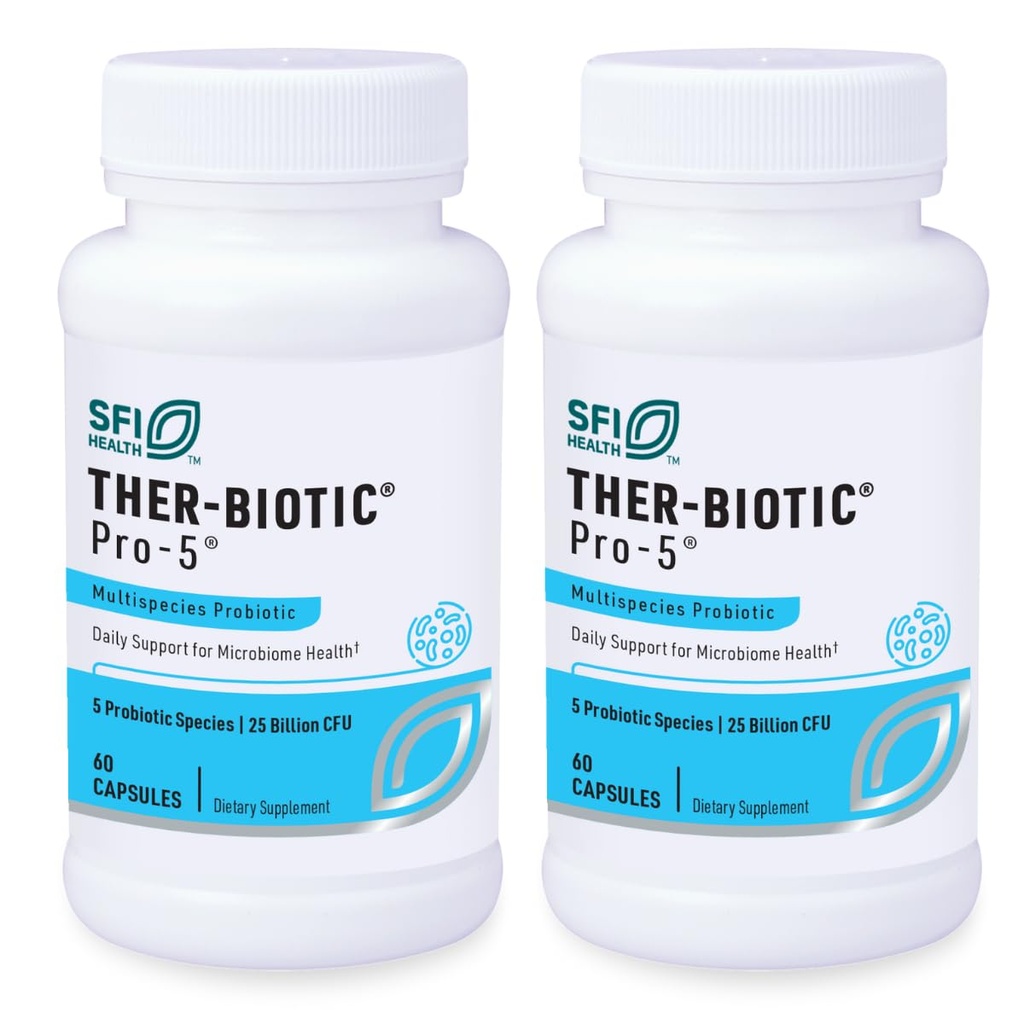Klaire Labs SFI Health Pro-5 Probiotic - 25 Billion CFU High Dose Multispecies Gut Recolonization Support für Männer & Frauen, Allergiker & Dairy-Free (60 Kapseln, 2 Packung)