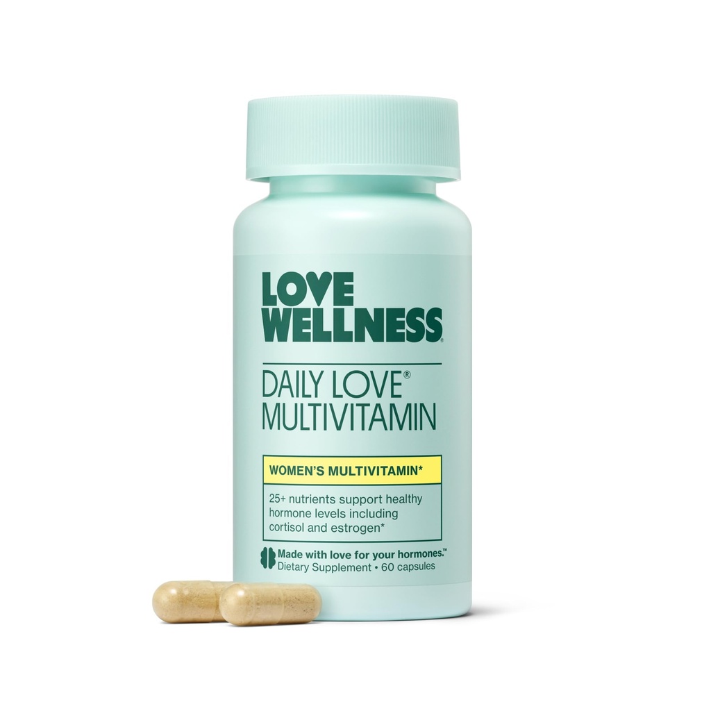 Love Wellness Daily Love Multivitamin for Women | Unterstützt Energie, Cortisol, Immune Health, Relief Stress, & PMS | Komplett mit Vitamin D, C, Eisen, Calcium, Zink, & Biotin, Magnesium | 60 Count