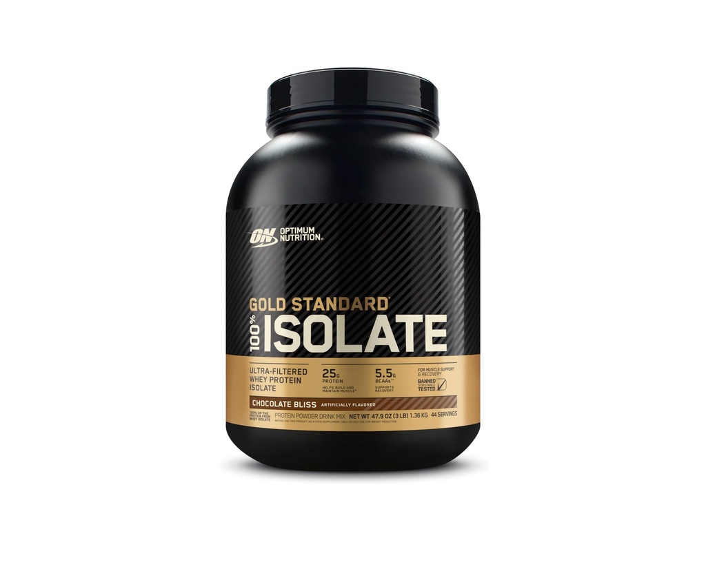 Optimum Nutrition Gold Standard 100% Isolat, Proteinpulver, Schokoladen-Bliss, 3 Pfund, 44 Portionen. Whey Protein Isolate (Packaging May Vary)