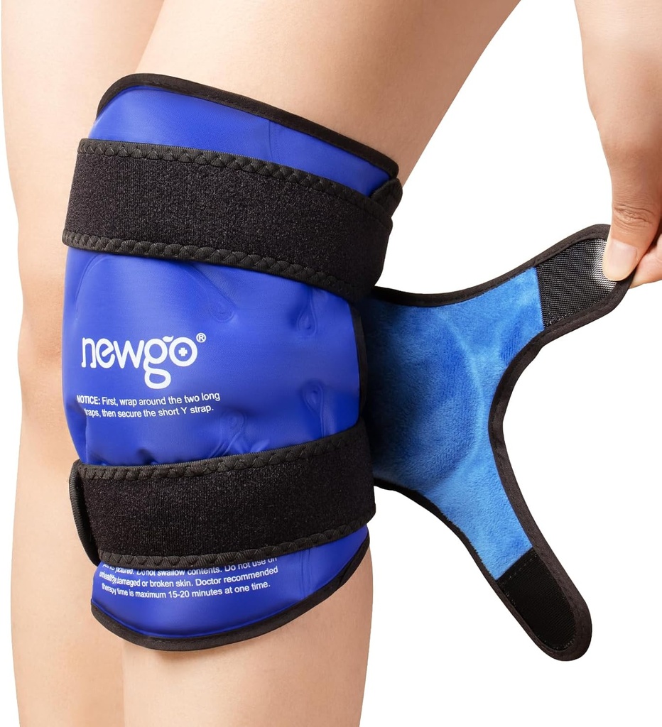 NEWGO Ice Pack für Knieverletzungen Wiederverwendbar, Knie-Eis-Pack Wrap um ganze Knie für Ersatzchirurgie Erholung, Gel Cold Pack Wrap für Meniscus Tear, ACL, Schwelling Schmerz Relief - Blau