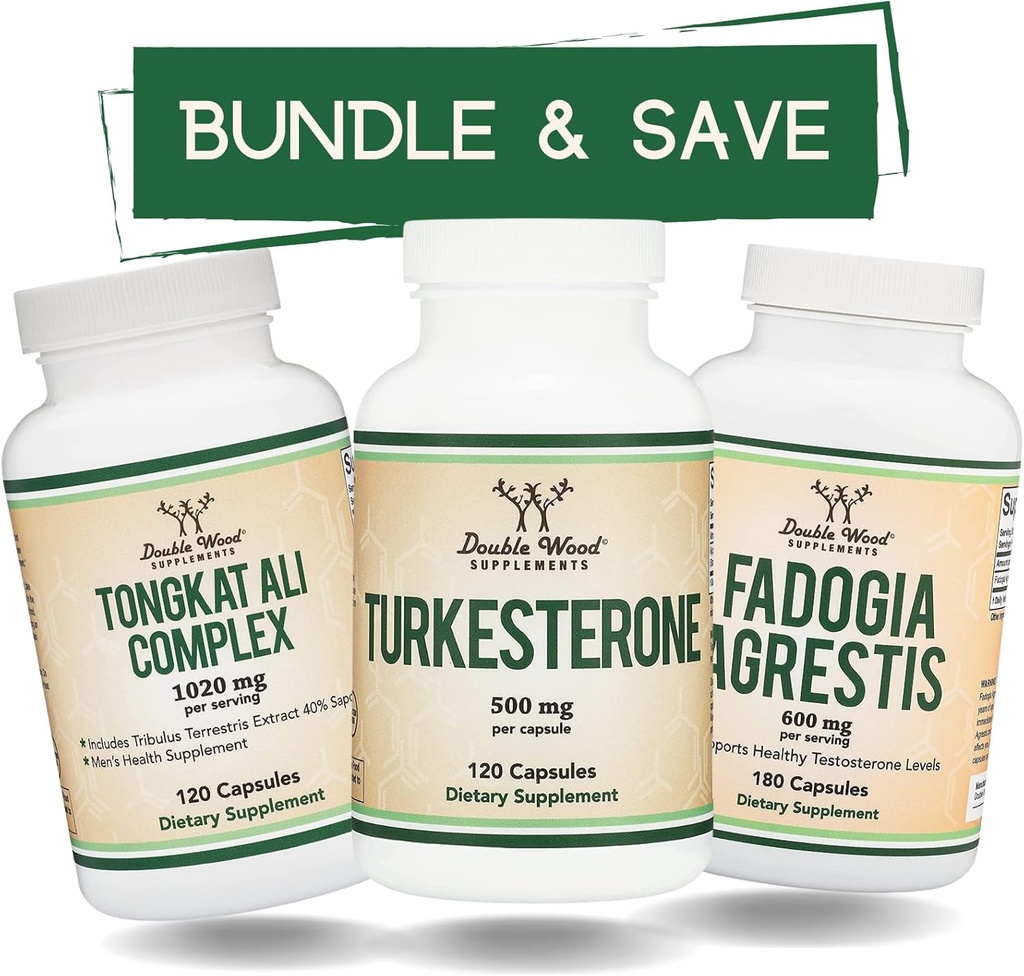 Double Wood Supplements Tongkat Ali, Fadogia Agrestis und Turkesterone Bundle - Ultimate Male Health Bundle für sportliche Leistungsunterstützung