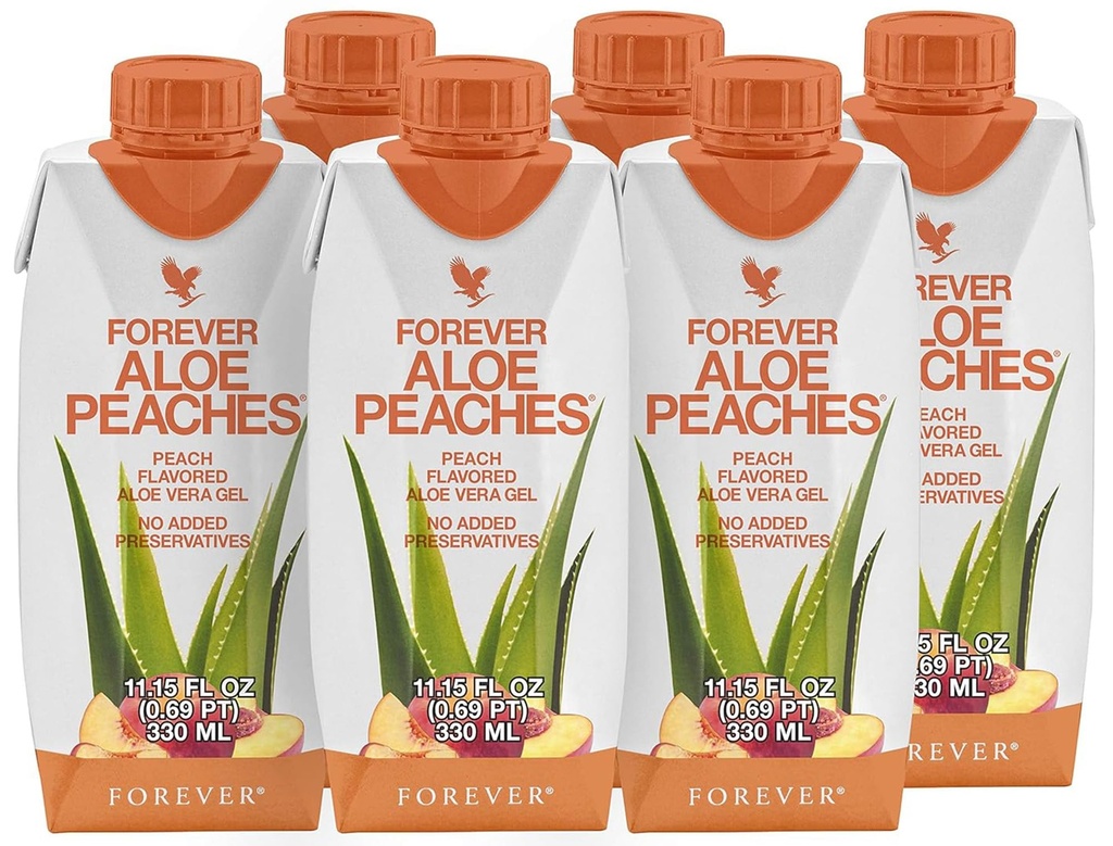 Forever Living - Forever Aloe Peaches - unterstützt Verdauung, Immunsystem, Energiestufen Keine Konservierungsstoffe, Vegan, Glutenfrei - 6 Packungen