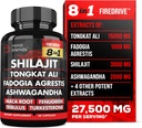 Shilajit 3000mg Tongkat Ali 15.000mg Fadogia Agrestis 1000mg Maca Root 2000mg Ashwagandha 4000mg Fenugreek 1500mg Tribulus Terrestris 500mg Turkesterone 500mg, 8-in-1 Supplement Blend für Herren